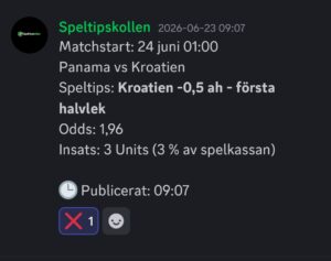 Speltips 24/6 01:00 Panama vs Kroatien