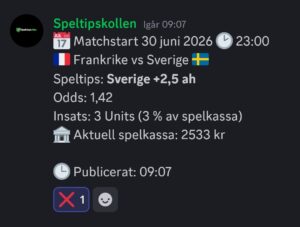 Speltips 30/6 23:00 Frankrike vs Sverige