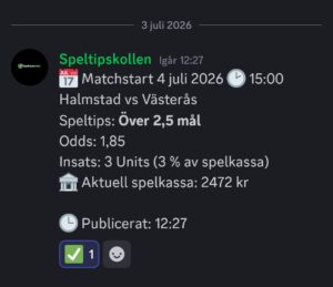 Speltips 4/7 15:00 Halmstad vs Västerås