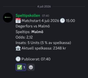 Speltips 4/7 15:00 Degerfors vs Malmö