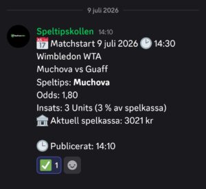 Speltips 9/7 14:30 Wimbledon