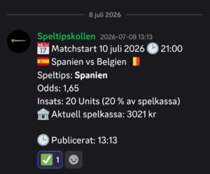 Speltips 10/7 Spanien vs Belgien