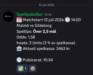 Speltips 12/7 14:00 Malmö vs Göteborg