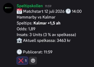 Speltips 12/7 14:00 Hammarby vs Kalmar