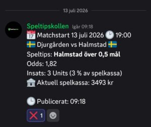 Speltips 13/7 19:00 Djurgården vs Halmstad