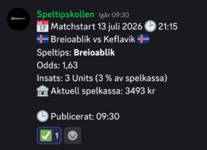 Speltips 13/7 21:15 Breioablik vs Keflavik