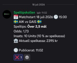 Speltips 18/7 15:00 AIK vs GAIS