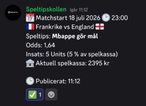 Speltips Frankrike vs England