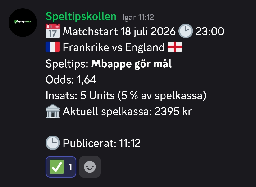 Speltips Frankrike vs England