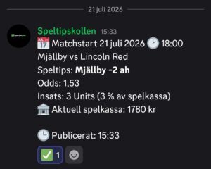Speltips Mjällby vs Lincoln Red