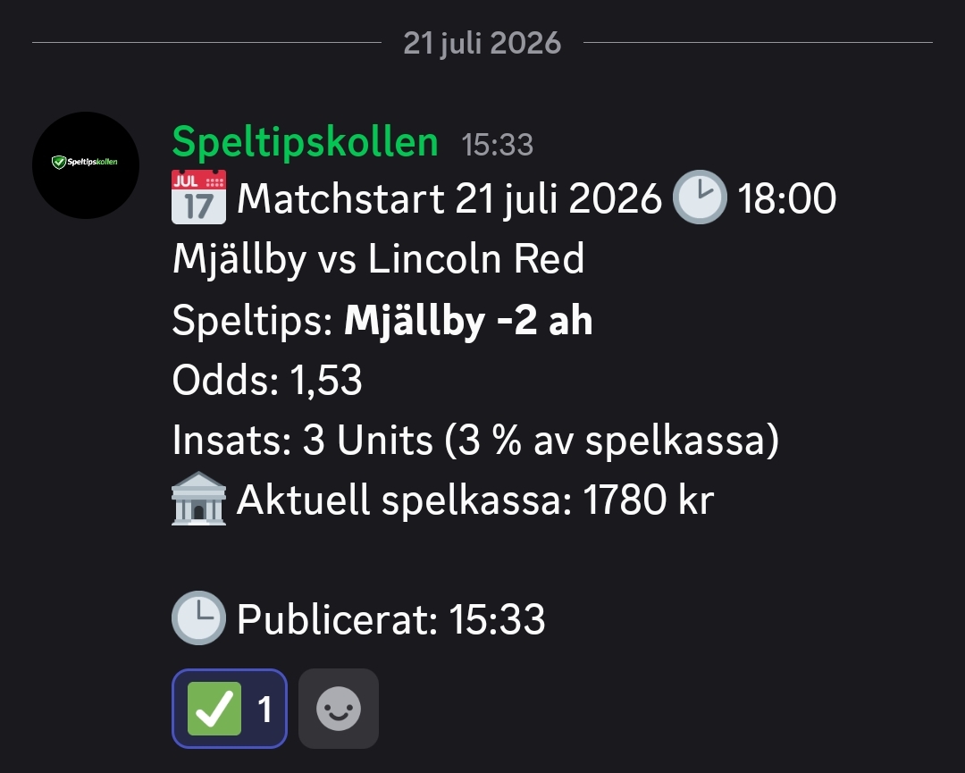 Speltips Mjällby vs Lincoln Red