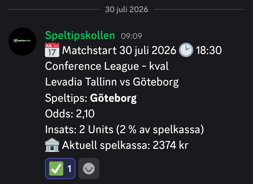 Speltips Levadia Tallinn vs Göteborg