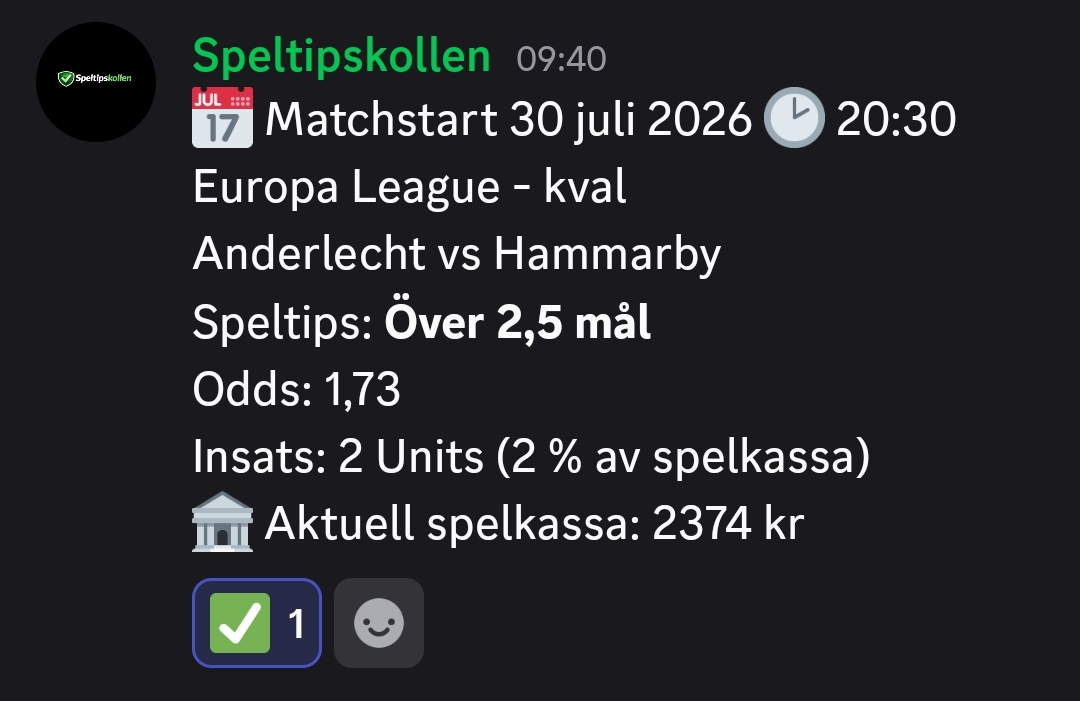 Speltips Anderlecht vs Hammarby