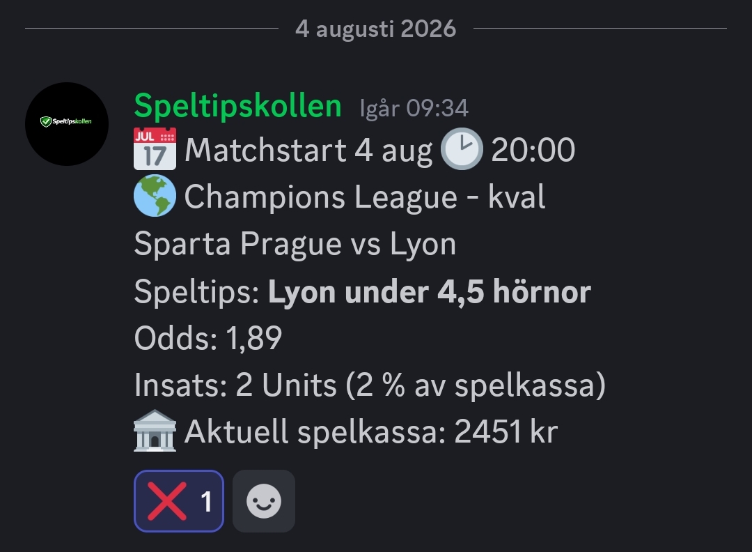 Speltips Sparta Prague vs Lyon