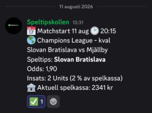 Speltips Slovan Bratislava vs Mjällby | Matchstart 11/8 20:15