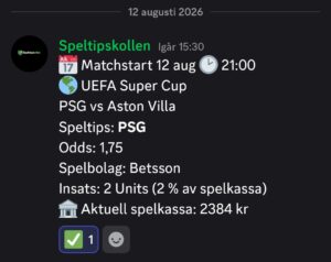 Speltips PSG vs Aston Villa