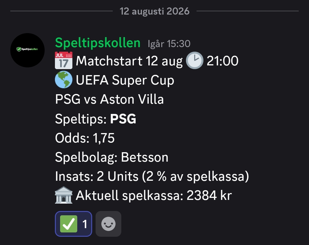 Speltips PSG vs Aston Villa