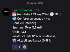 Speltips Gent vs Göteborg