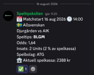 16/8 14:00 Speltips Djurgården vs AIK