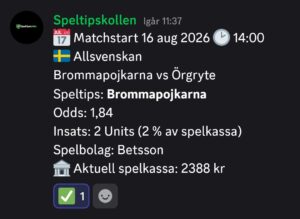 16/8 14:00 Speltips Brommapojkarna vs Örgryte