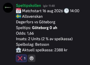16/8 14:00 Speltips Degerfors vs Göteborg