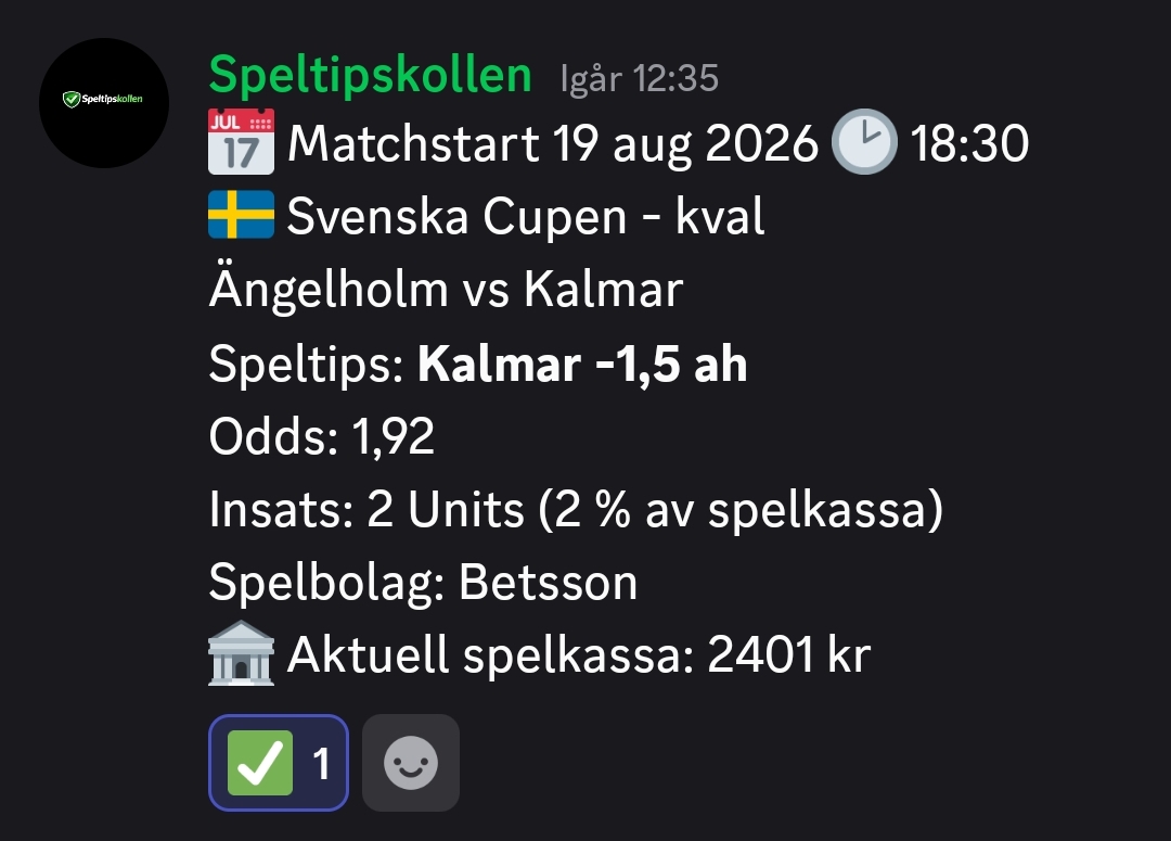 Speltips Ängelholm vs Kalmar
