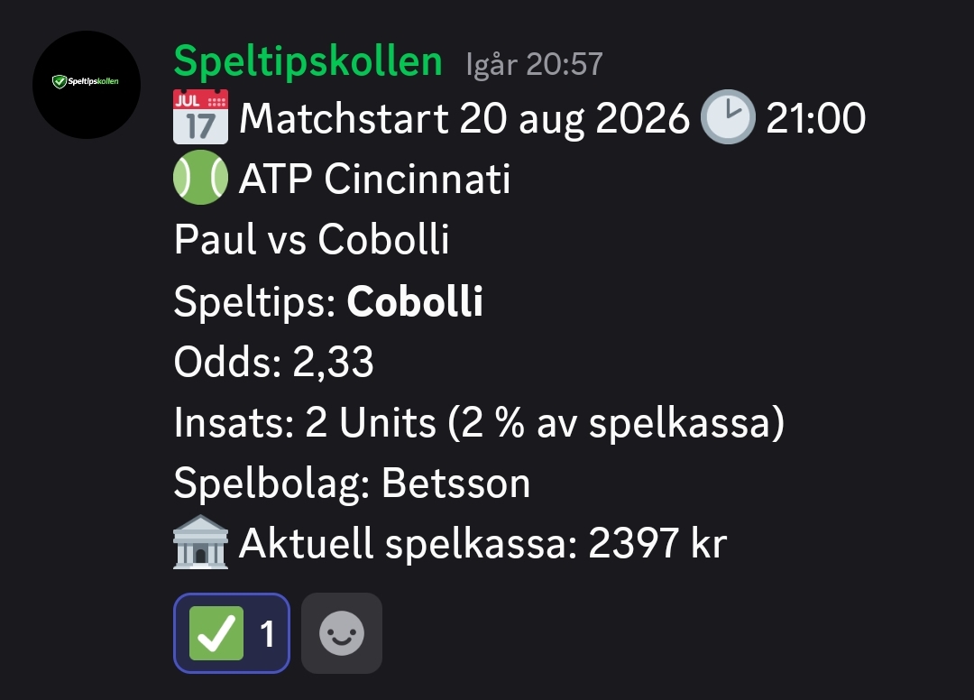 Speltips ATP Cincinnati