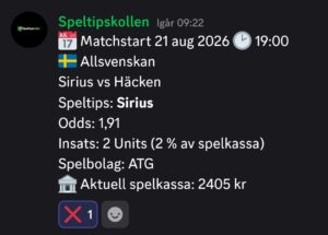 Speltips Sirius vs Häcken
