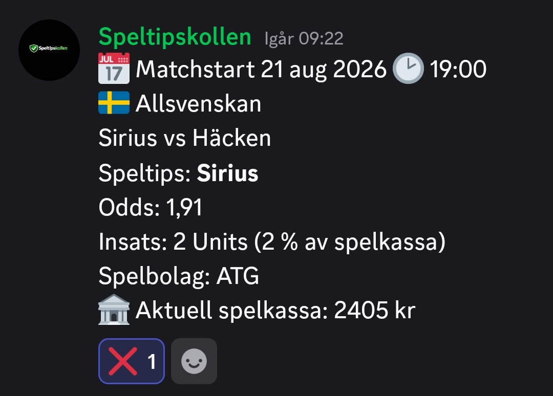 Speltips Sirius vs Häcken