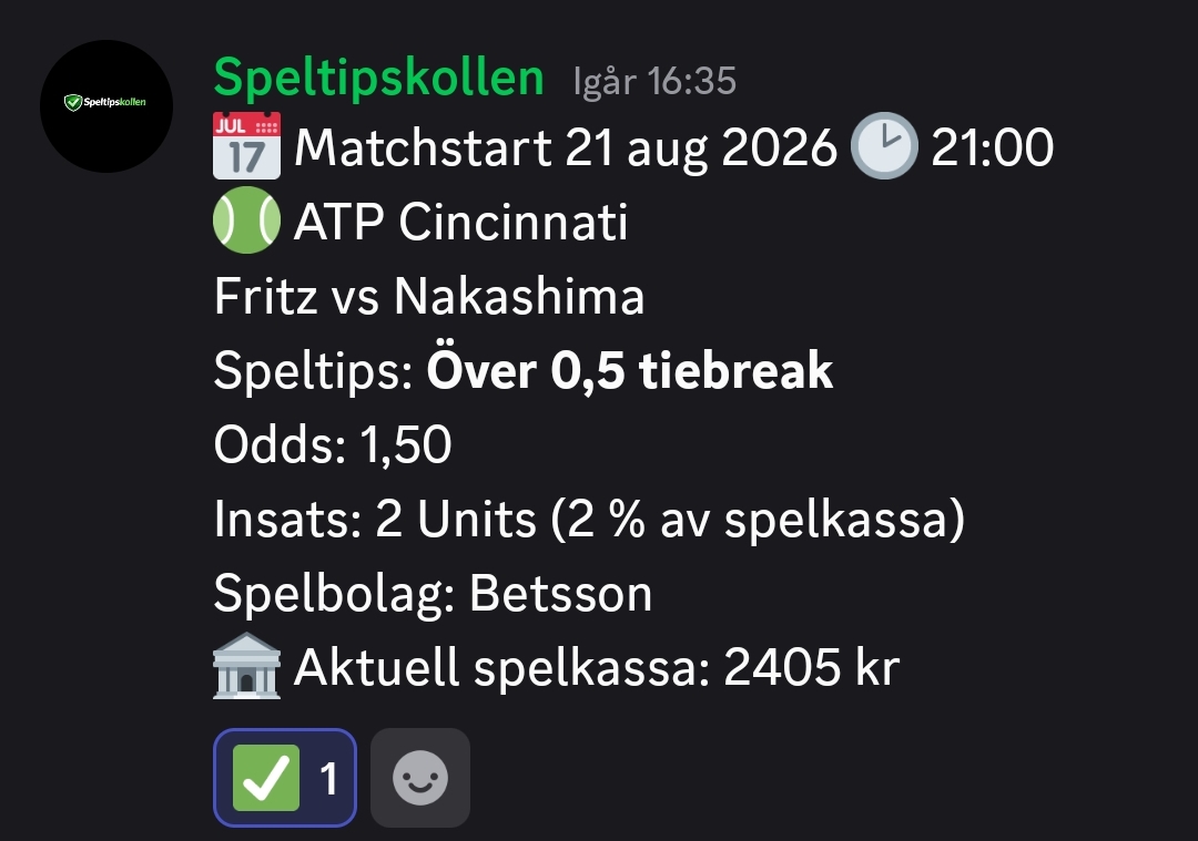 Speltips ATP Cincinnati