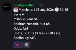 Speltips Milan vs Venezia