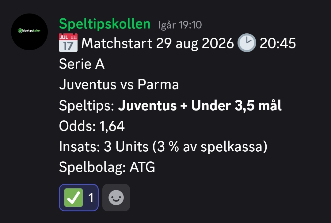 Speltips Juventus vs Parma