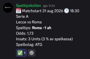 Speltips Lecce vs Roma