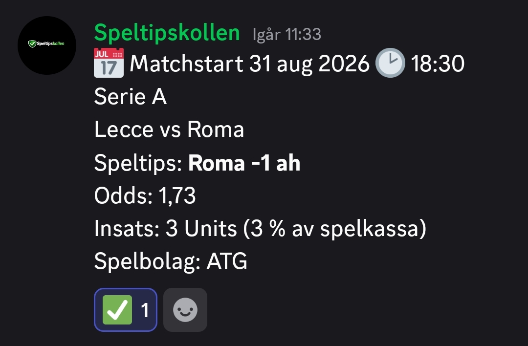 Speltips Lecce vs Roma