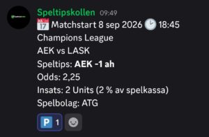 Speltips AEK vs LASK
