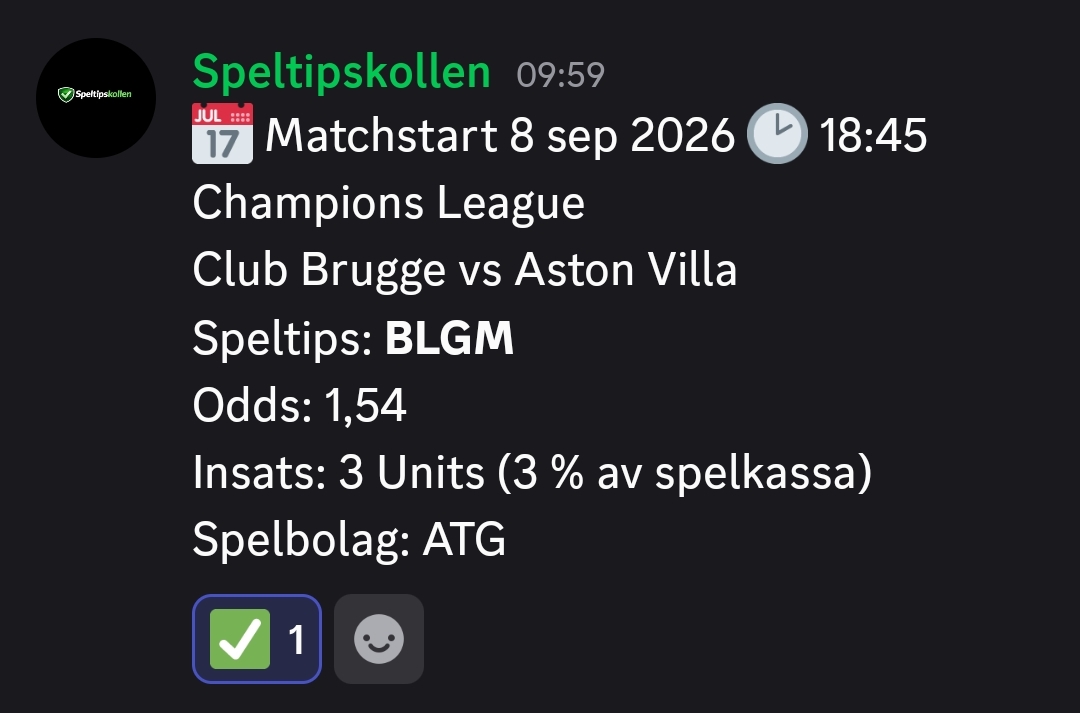 Speltips Club Brugge vs Aston Villa