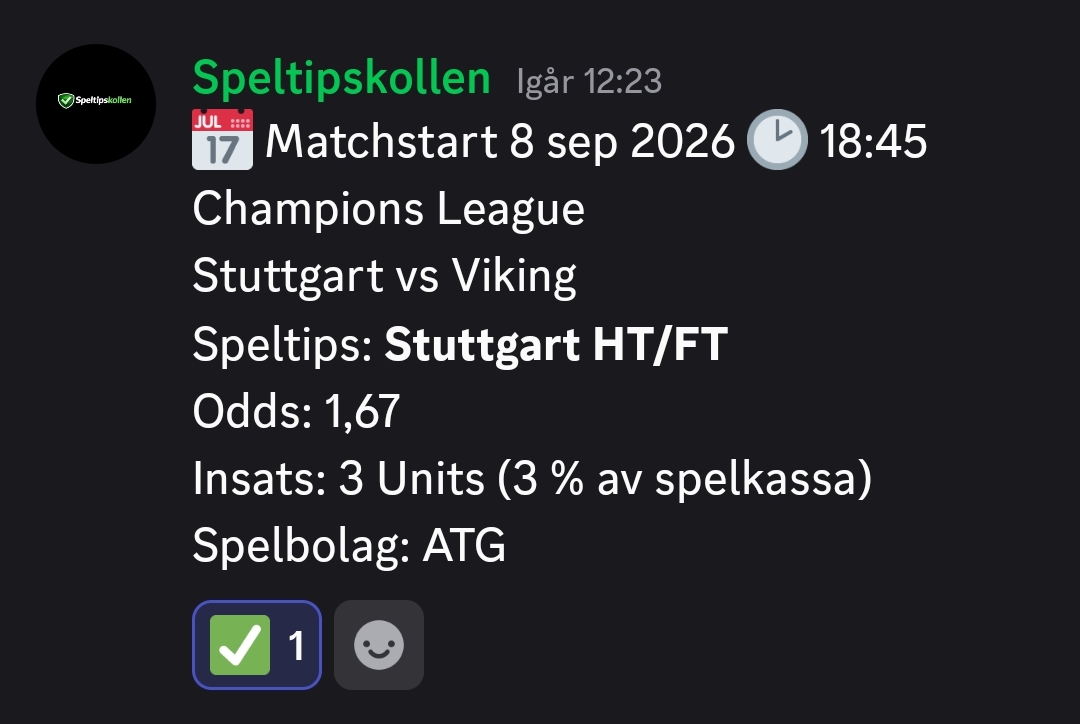 Speltips Stuttgart vs Viking