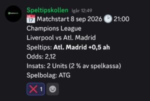 Speltips Liverpool vs Atl. Madrid