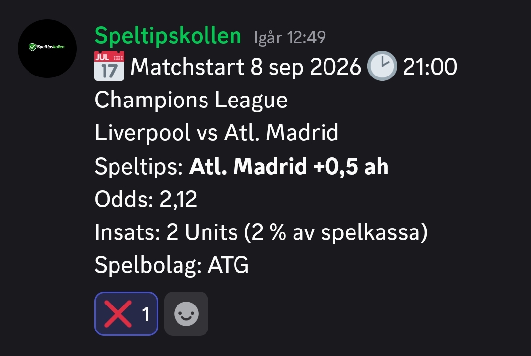 Speltips Liverpool vs Atl. Madrid