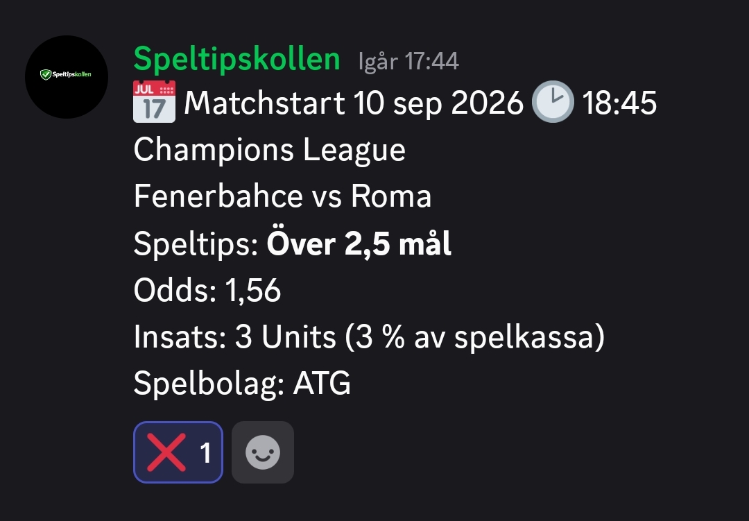 Speltips Fenerbahce vs Roma