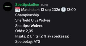 Speltips Sheffield U vs Wolves