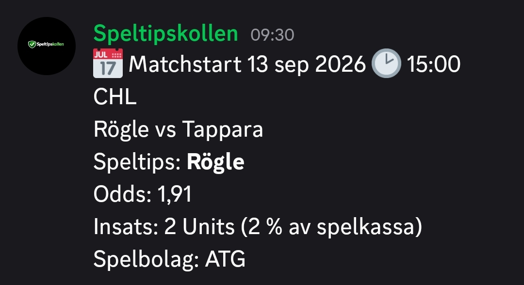 Speltips Rögle vs Tappara