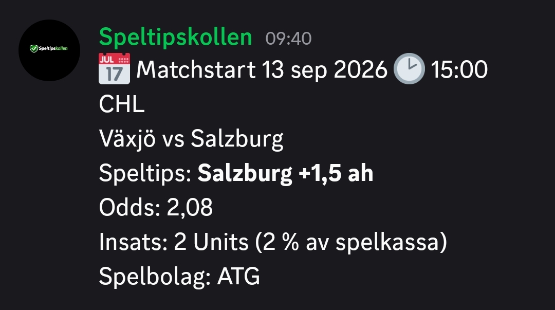 Speltips Växjö vs Salzburg