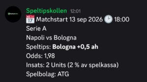 Speltips Napoli vs Bologna