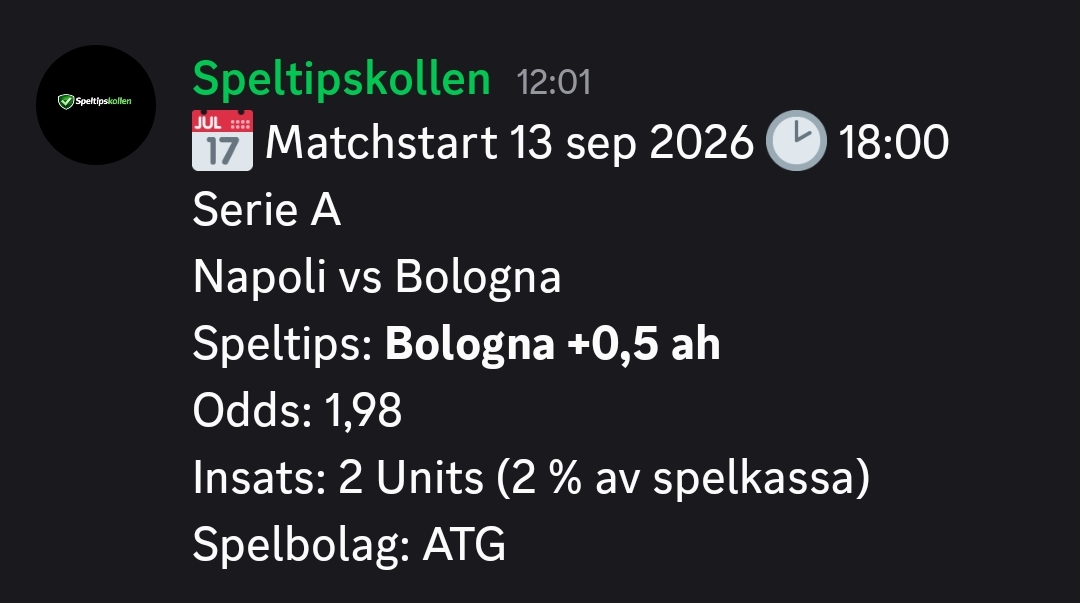 Speltips Napoli vs Bologna