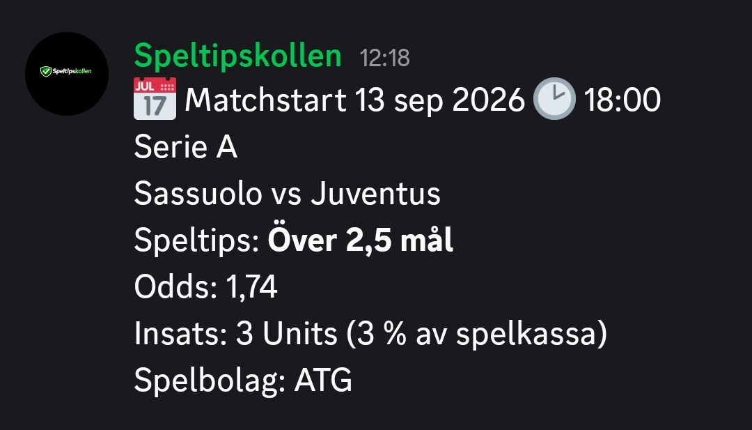 Speltips Sassuolo vs Juventus