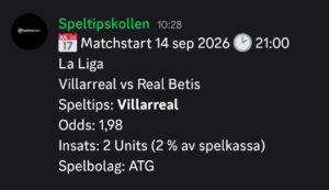 14/9 Speltips Villarreal vs Real Betis