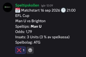 16/9 Speltips Man U vs Brighton