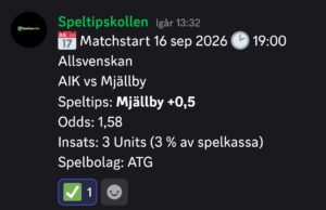 16/9 Speltips AIK vs Mjällby