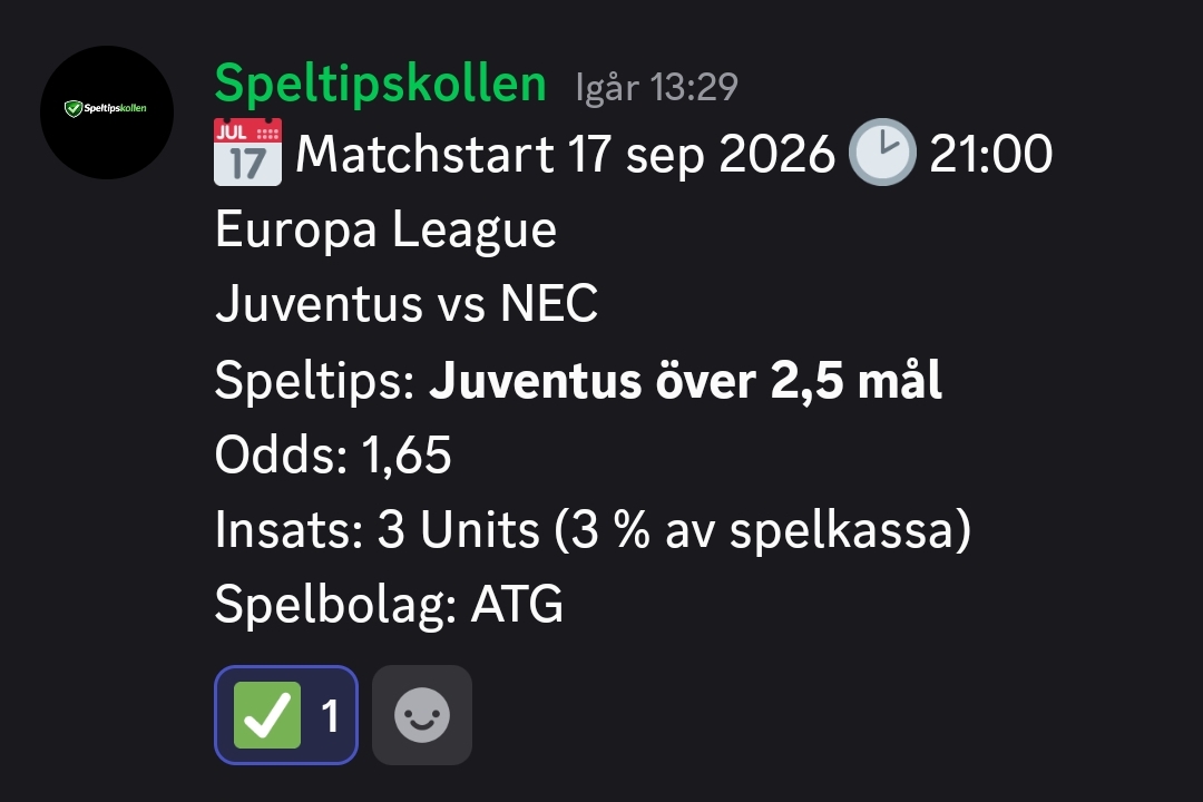Speltips Juventus vs NEC